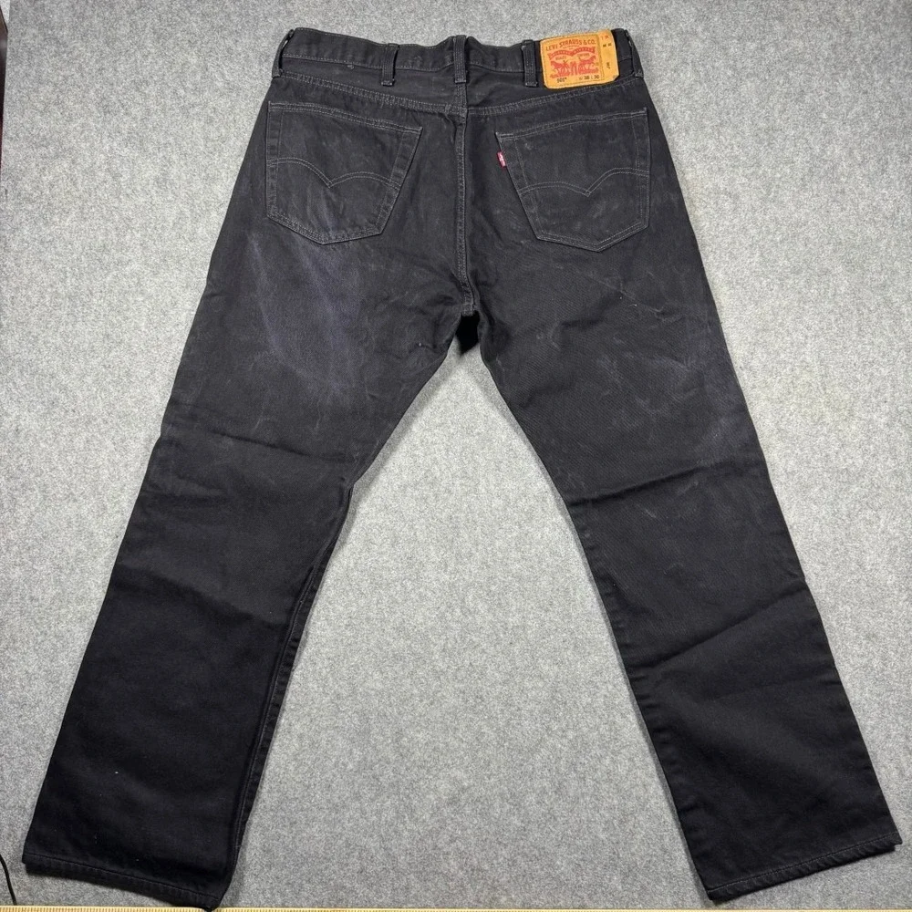 Levis 501 Original Fit Mens Black Straight Leg Button Fly Jeans 36x28 Faded Work